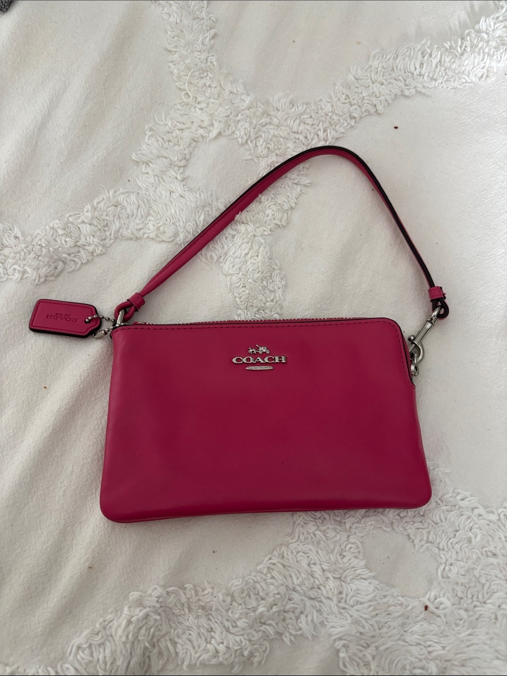 Coach Hot Pink Leather Wristlet with Silver Hardware